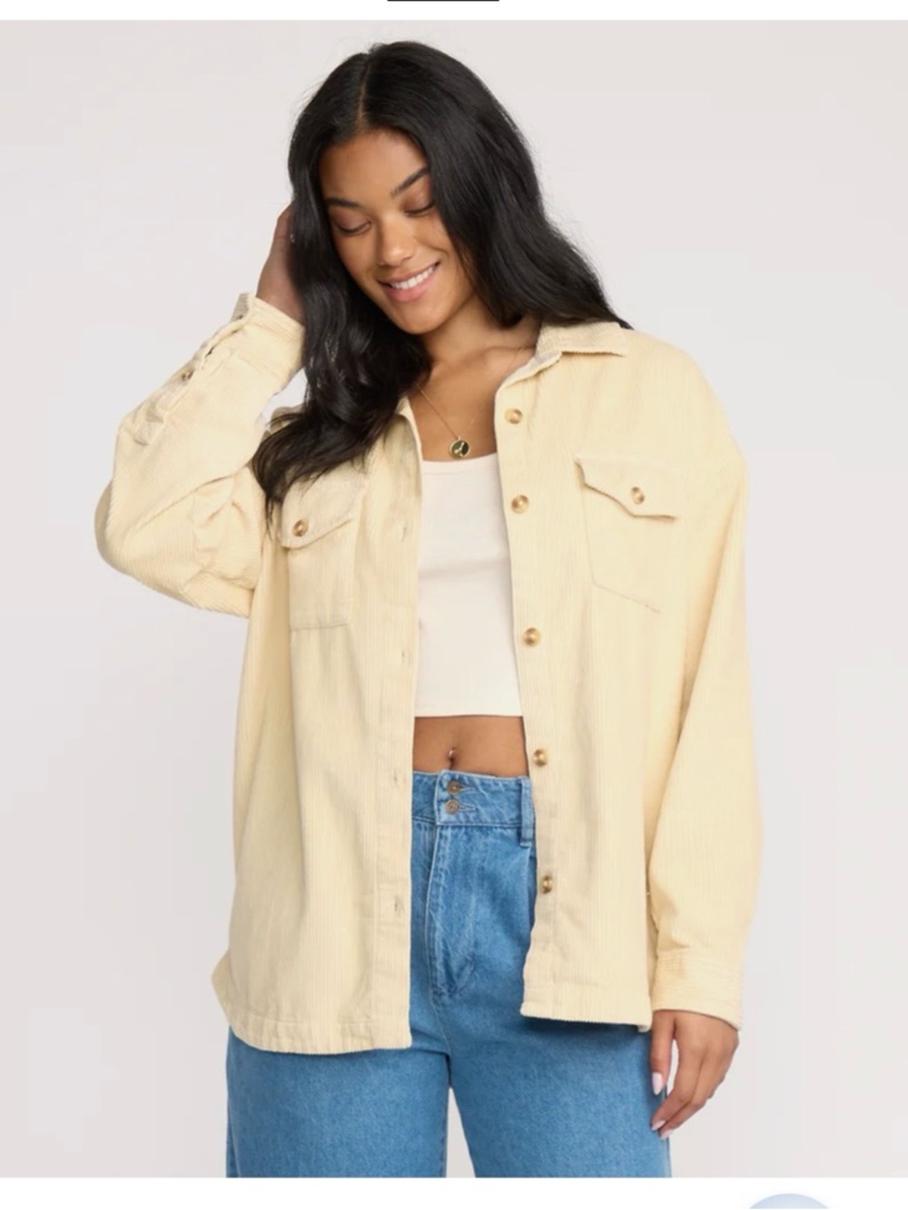 Billabong butter yellow Corduroy Button-Up Shacket Jacket S/P Oversized women